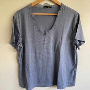 Dusty Blue Short Sleeve V-neck tee with lace trim Shein Large